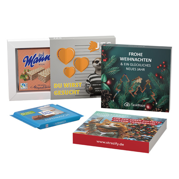 Promotional slipcase, christmas tree punching, Ritter SPORT yogurt chocolate