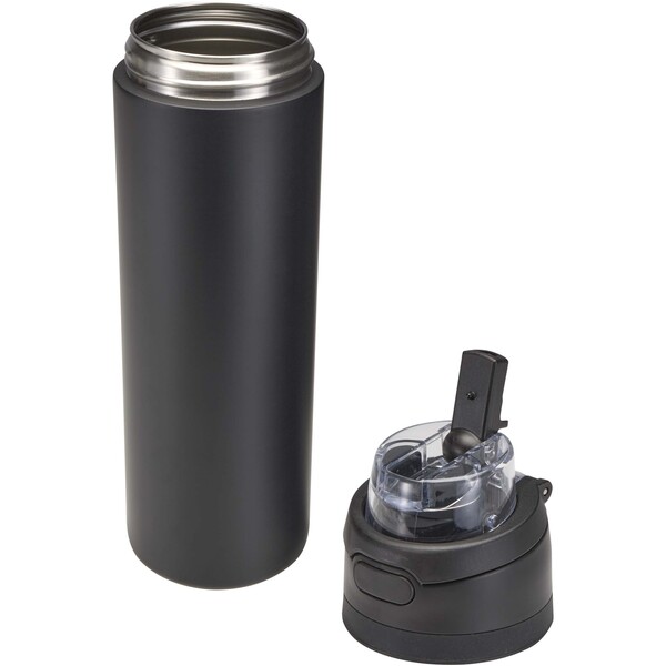 Theron 800 ml RCS recycled single wall stainless steel water bottle with dual function lid - Black