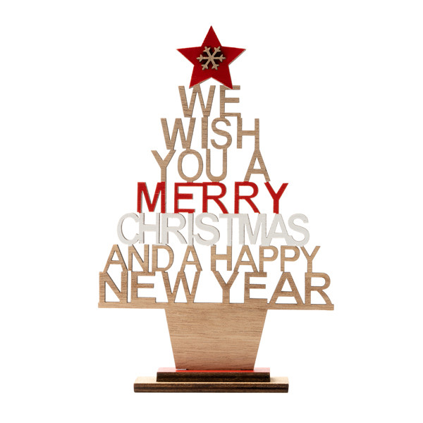 Personalised Christmas tree made of wood with message
