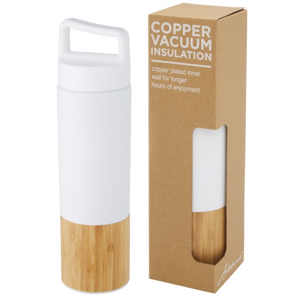 Garrafa de 540 ml de cobre isolada a vácuo em aço inoxidável com parede exterior de bambu "Torne" - Branco