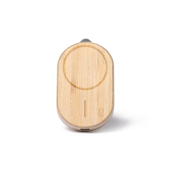Soporte cargador de coche personalizado magnético inalámbrico de bambú y fibra de trigo con martillo de emergencia