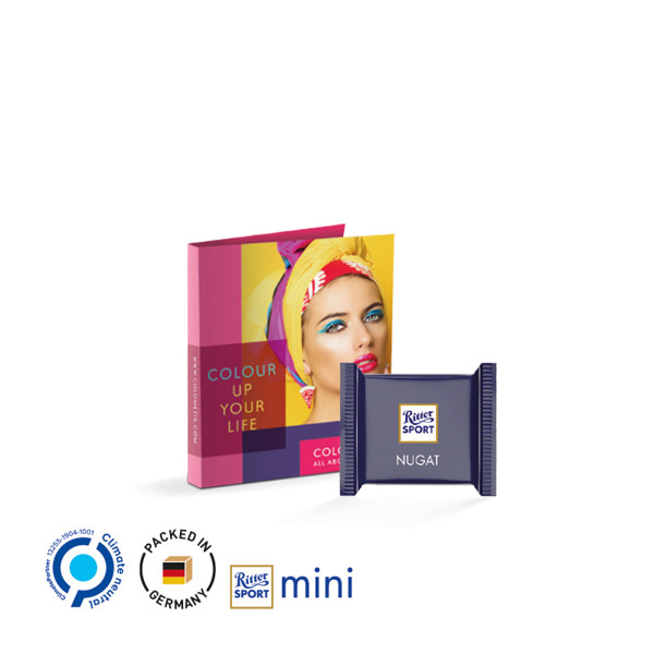 Werbekarte Midi, Weiß / Ritter Sport Mini Nugat, 16,5 G