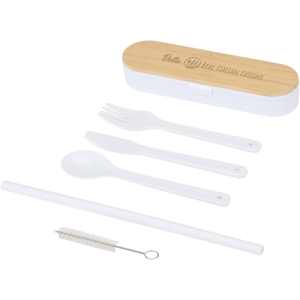 Runa cutlery set with bamboo lid - White