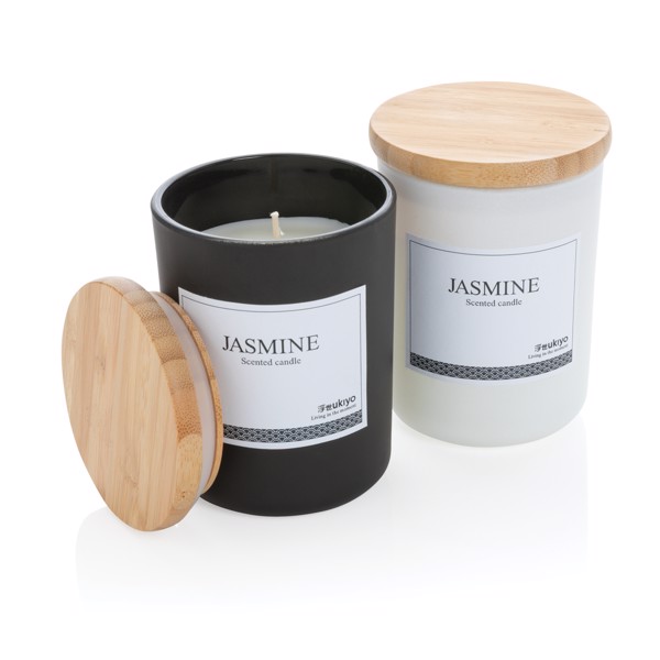 Ukiyo scented candle bamboo lid, 600g glass jar - White