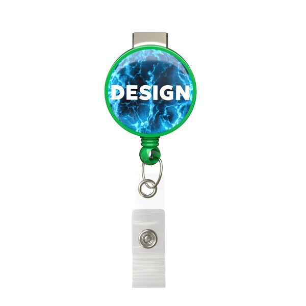 Tambur retractabil pentru ecusoane în formă rotundă cu logo de ⌀2,8 cm - Verde clasic / Clip tip bulldog