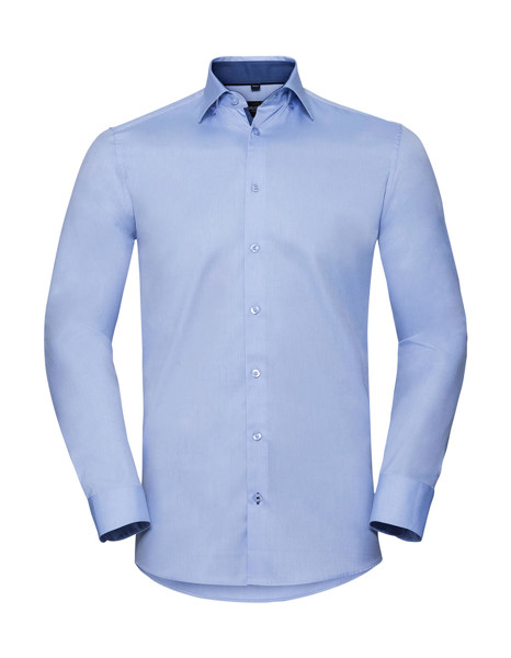 Tailored Contrast Herringbone ShirtLS - White / Silver / Convoy Grey / L