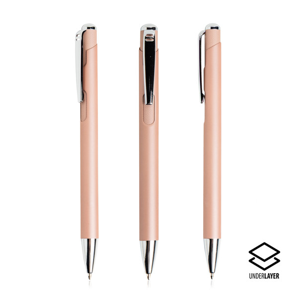Esferográfica Em Alumínio Com Detalhes Prateados - Rosa Gold