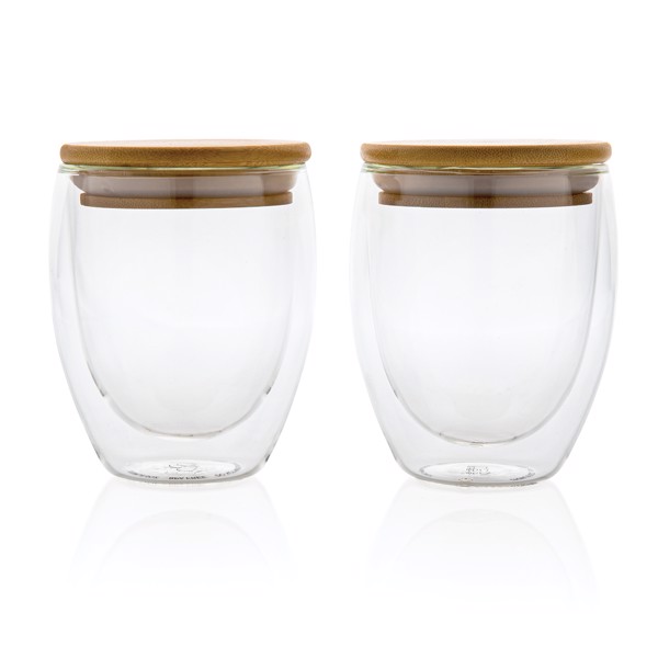 Double wall borosilicate glass with bamboo lid 350ml