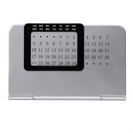 Personalised perpetual desk calendar in metal with silver stand and sliding frame