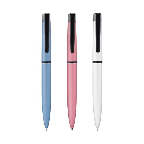 STYLO BILLE ECRITURE BLEU CORPS ET CLIP METAL - Blanc