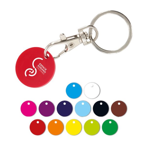 PORTE-CLES MOUSQUETON METAL AVEC JETON CADDIE - Blanc