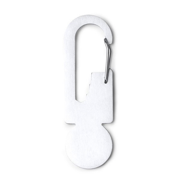 Personalised multi-tool keyring in stainless steel with carabiner and shopping cart coin