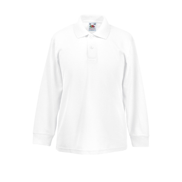Polo 65/35 Kids Manga Comprida 180G - 65% Algodão/ 35% Poliéster - Branco / 152-12/13