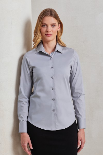 Women's Stretch-Fit Cotton Poplin Long Sleeve Shirt - Pale Blue / S