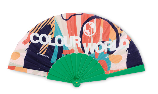Full colour plastic hand fan - Emerald Green