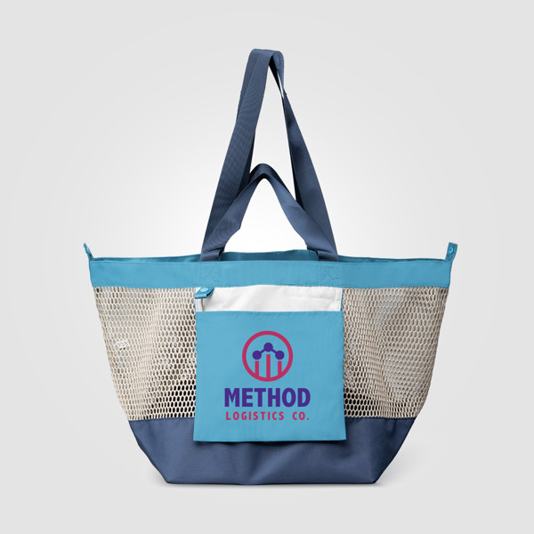 Sac fourre-tout Neri en maille recyclée pliable – 45 L - Bleu acier / Sérigraphie