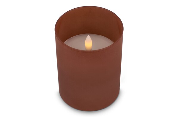 Bougie rechargeable à l'huile de cire et LED Nyelle dans un verre - Marron
