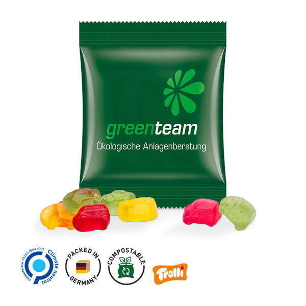 Minitüte 10G, Fruchtgummi Standardformen, Weiß / Trolli Fruchtgummi Flugzeuge, 10% Fruchtsaft, 10 G / Folie, Weiß