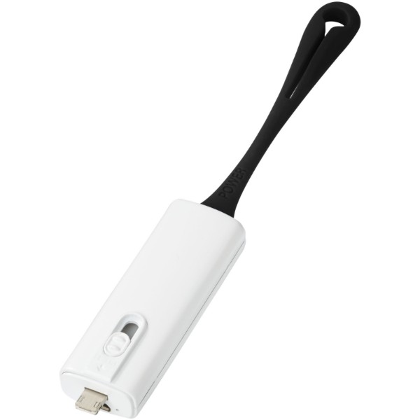 Denzi 700 mAh power bank with device charging tip - White / Solid Black