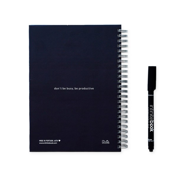 STARTER KIT INFINITE PLANNER A5. Sada obsahuje "nekonečný deník", čistící sadu, fix a držák na popisovače - Námořnická Modrá