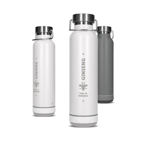HAUT-PARLEUR ENCEINTE ET BOUTEILLE GOURDE ISOTHERME INOX 60 cl - Blanc