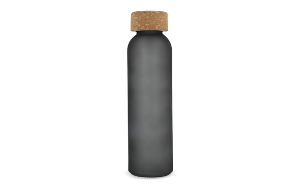 Bouteille en verre recyclé dépoli avec bouchon en liège 500ml - Ecru / Noir