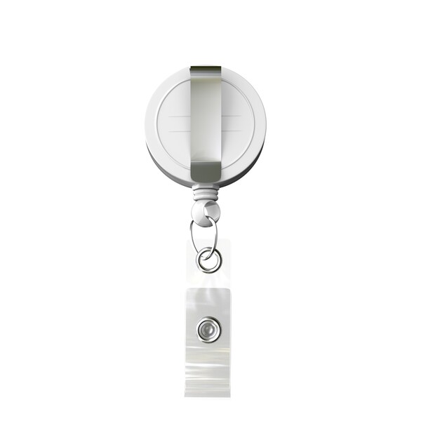 Bobina per badge retrattile di forma rotonda con logo ⌀2cm - Colore pieno / Bianco / Clip