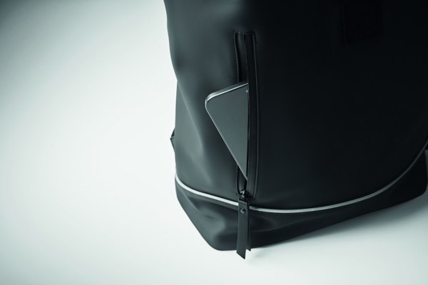 Laptop 15" roll top PU backpack Laptosa - Schwarz