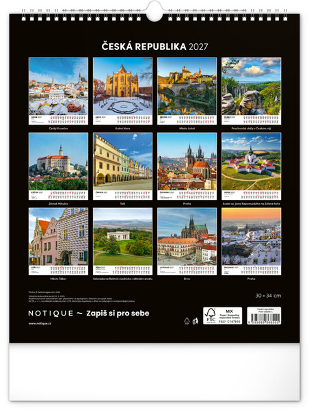 Notique Nástěnný Kalendář Česká Republika 2027, 30 x 34 cm