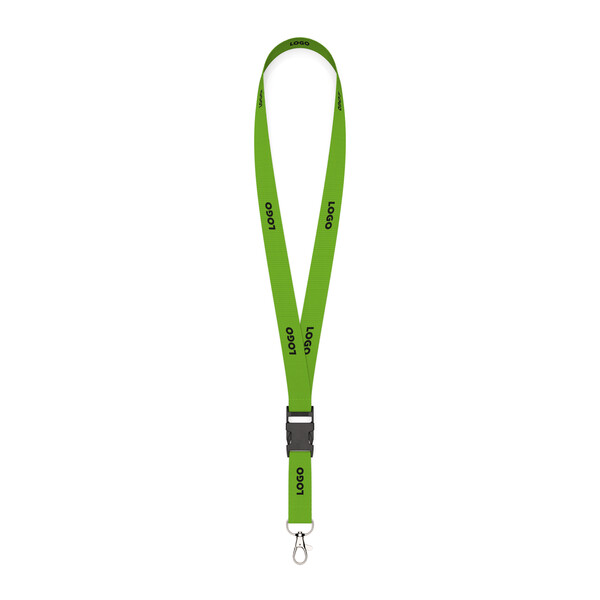 Detachable polyester pantone matched screenprint lanyard - Lime Green / 20mm width / Metal carabiner
