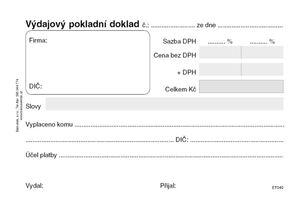 Výdajový Pokladní Doklad A6