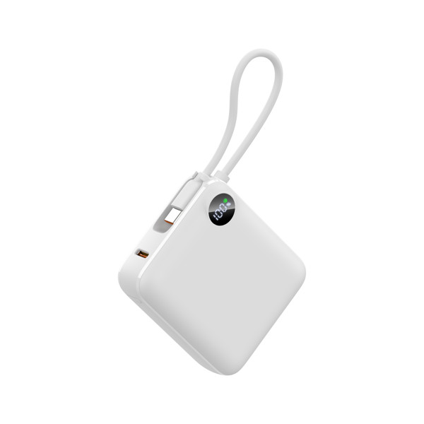 Compact 10000mAh power bank with LED display - WHITE