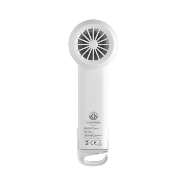 Twist RCS recycled plastic re-chargeable portable fan - White
