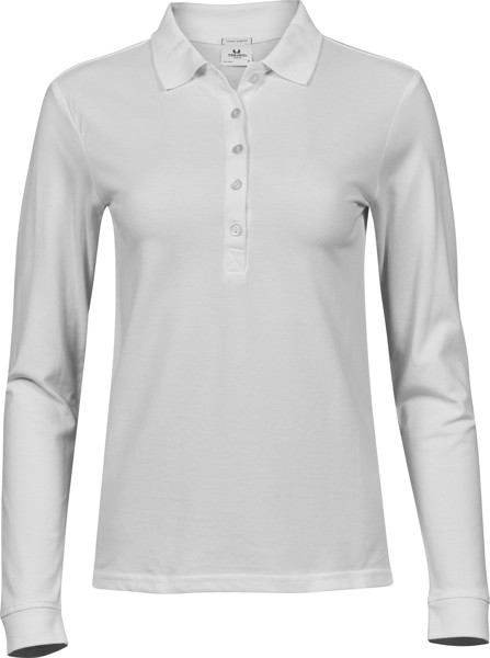 Ženska luksuzna polo majica z dolgimi rokavi iz raztegljivega pikéja Tee Jays | TJ 146 - Bela / 3XL