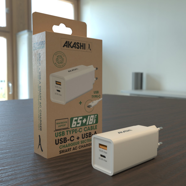 ATSUI - PACK CHARGEUR SECTEUR GAN ECO 65W + CABLE USB-C 65W