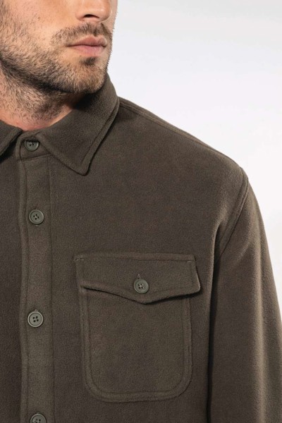 Sherpa-Lined Fleece Overshirt - Dark Khaki / Storm Grey / 4XL