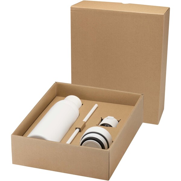Illuminate 650 ml RCS recycled double wall stainless steel water bottle with 3-piece lid set - White