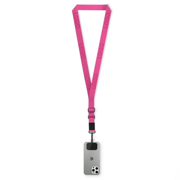 Vævet justerbar crossbody-telefonholder med logoindgraveret metalplade. Fra 100 stk - Violet rød