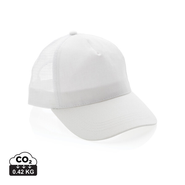Impact AWARE™ 5 panel recycled katoenen truckercap - Wit