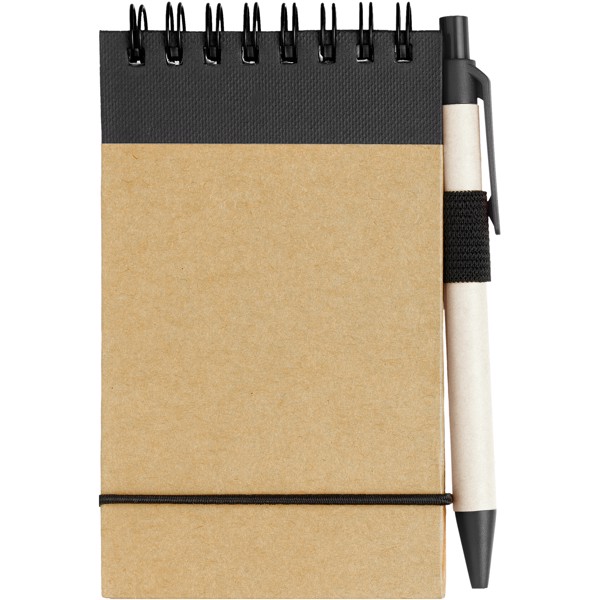 Caderno de bloco de notas A7 em papel reciclado e com caneta "Zuse" - Natural / Preto Liso