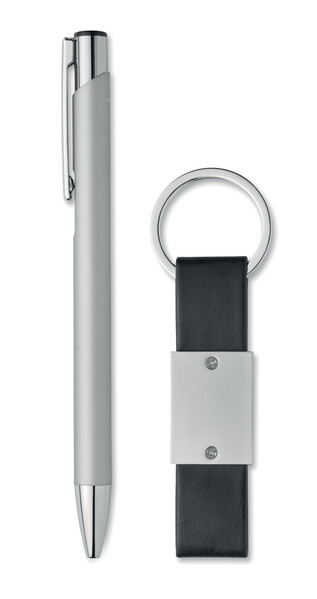 Penna e portachiavi in PU Escri Set - Argento