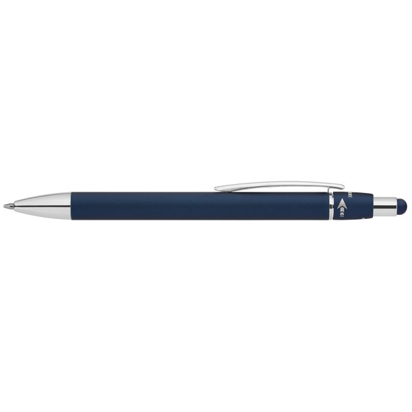 Orbit Spinner Stylo en métal chromé avec stylet - Bleu marine / Jet d’encre 4 couleurs
