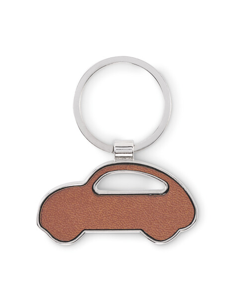 Lar car key ring, metal,recycled PU inlay - Brown