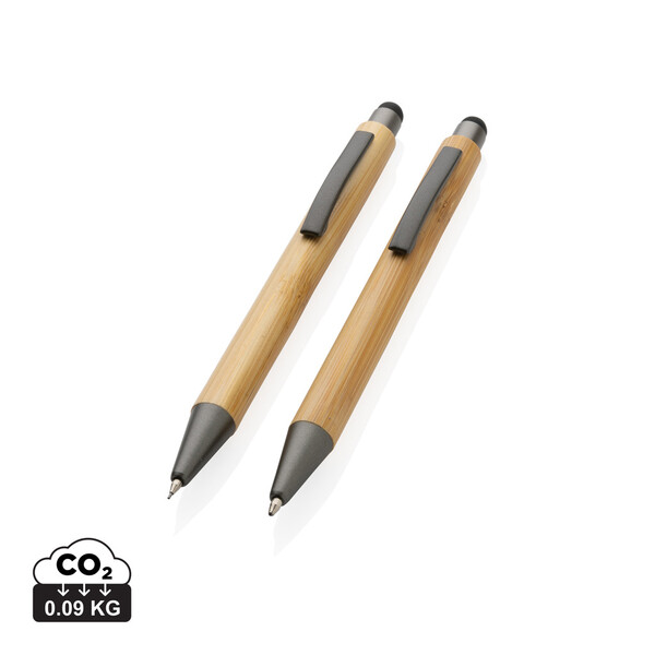 Set de stylos en bambou dans un coffret - Objet publicitaire 