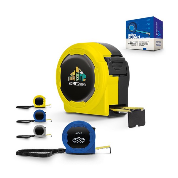 MESURE : METRE RUBAN JAUNE 3m X 16 mm COQUE PLASTIQUE - Jaune