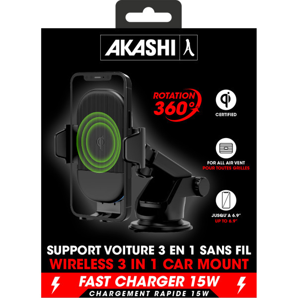 YUDOSHA - SUPPORT VOITURE AVEC CHARGE RAPIDE SANS FIL 15W ET 2 SYSTÈMES DE FIXATION