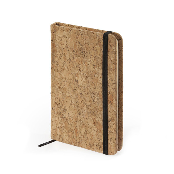 Personalised A6 cork notebook with elastic band and bookmark