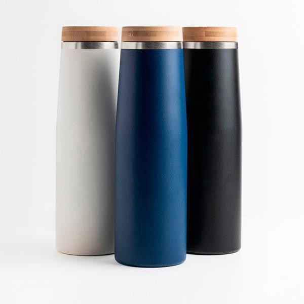 Garrafa Térmica 550 Ml, Com Tampa Em Bambu - Branco