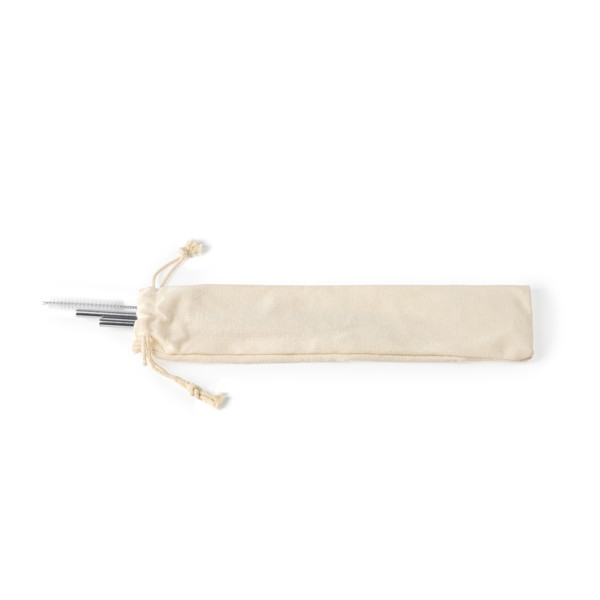 Reusable stainless steel straw set with custom cotton pouch