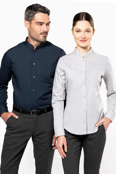 Ladies' Long-Sleeved Mandarin Collar Shirt - White / L